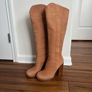 JLo Parid Over the Knee Suede Boots Tan 9